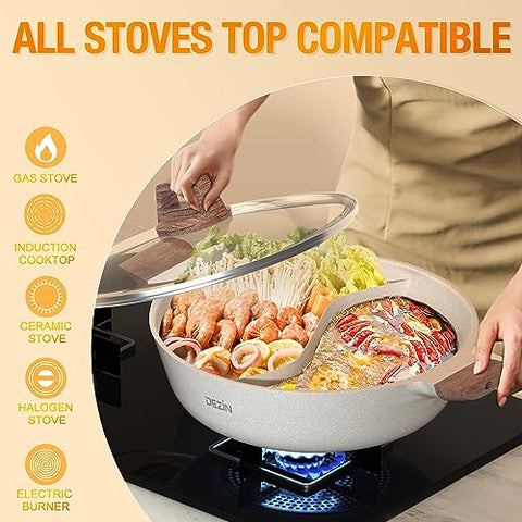 Divided Hot Pot 5QT Nonstick Double Flavor - Beige
