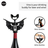 Bat Wine Corkscrew 2-in-1 Bottle Opener - Black