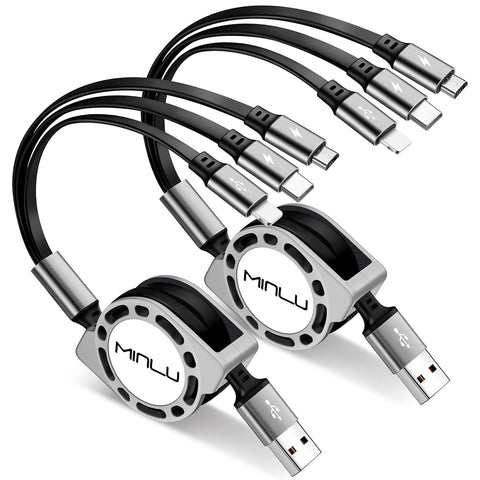 Retractable 3 in 1 Charging Cable 2Pack 4ft Black