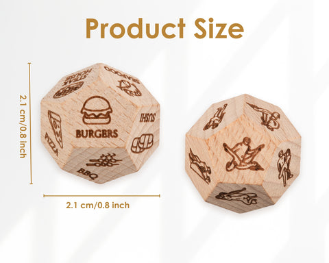 2 Pieces Date Night Dice Set, 1 Couple & 1 Food Decision Dice for Couples, Perfect for Date Nights, Anniversaries, Couple Gifts - Wooden