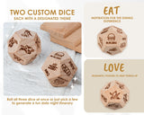 2 Pieces Date Night Dice Set, 1 Couple & 1 Food Decision Dice for Couples, Perfect for Date Nights, Anniversaries, Couple Gifts - Wooden