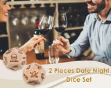 2 Pieces Date Night Dice Set, 1 Couple & 1 Food Decision Dice for Couples, Perfect for Date Nights, Anniversaries, Couple Gifts - Wooden