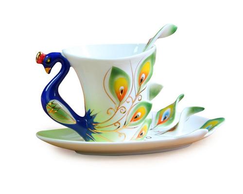 Peacock Cup and Saucer with Spoon